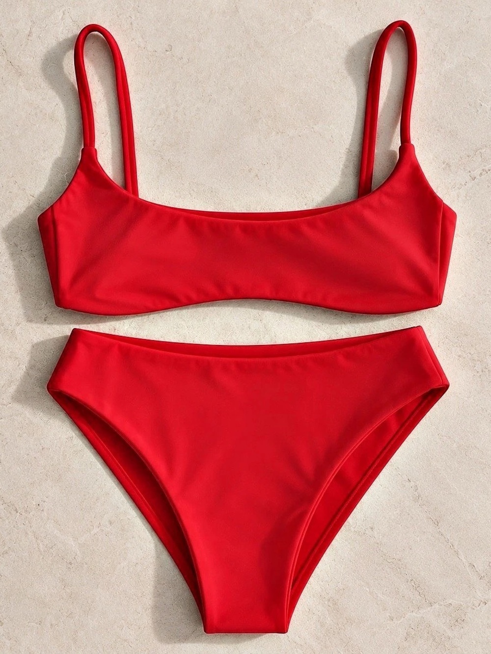 SKIMS Red Micro Bikini Top & High-Waisted Bottoms Set | S/M